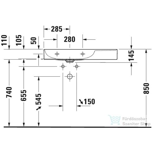 Duravit DURASQUARE 80x47 cm-es bútorral aláépíthető mosdó bal oldali medencével,csaplyuk és túlfolyó nélkül,Wondergliss bevonattal,23488000701