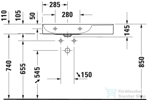 Duravit DURASQUARE 80x47 cm-es bútorral aláépíthető mosdó bal oldali medencével,csaplyuk és túlfolyó nélkül,2348800070