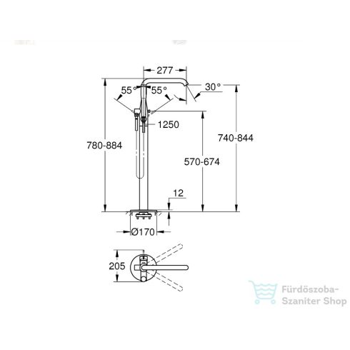 Grohe Essence New egykaros kádcsaptelep szabadonálló kádhoz, hard graphite 23491A01