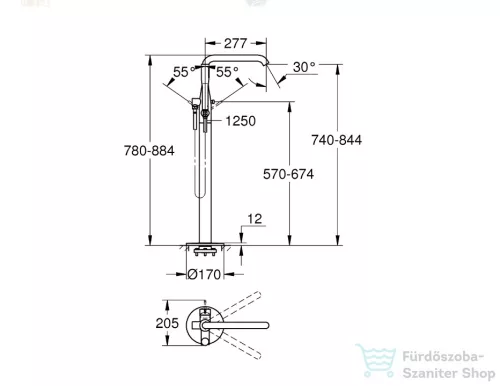 Grohe Essence New egykaros kádcsaptelep szabadonálló kádhoz, hard graphite 23491A01
