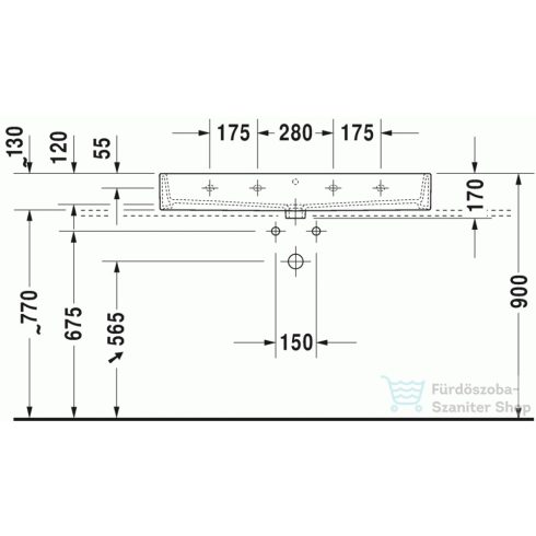 Duravit VERO AIR 100x47 cm-es csiszolt mosdó csaplyuk és túlfolyó nélkül,Wondergliss bevonattal,23501000791