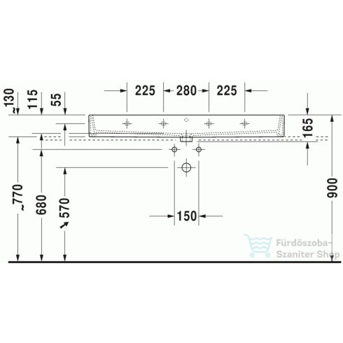 Duravit VERO AIR 120x47 cm-es csiszolt mosdó csaplyuk nélkül,2350120028