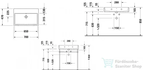 Duravit VERO AIR 70x47 cm-es bútorral aláépíthető mosdó csaplyuk nélkül,2350700060