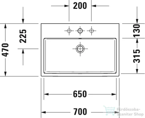 Duravit VERO AIR 70x47 cm-es csiszolt mosdó túlfolyó nélkül,Wondergliss bevonattal,23507000711