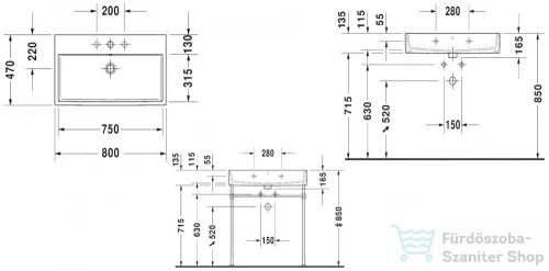 Duravit VERO AIR 80x47 cm-es bútorral aláépíthető mosdó,2350800000