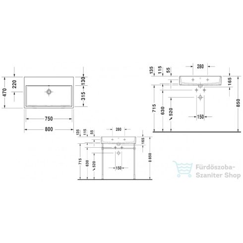 Duravit VERO AIR 80x47 cm-es bútorral aláépíthető mosdó csaplyuk nélkül,Wondergliss bevonattal,23508000601