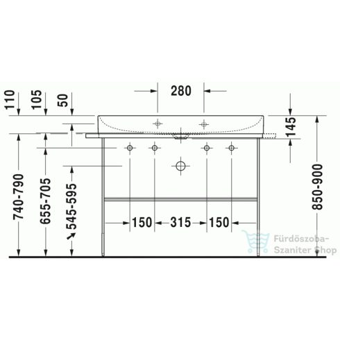 Duravit DuraSquare 100x47 cm mosdó két csaplyukkal 2353100043 ( 235310 )