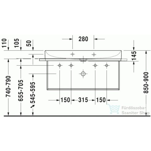 Duravit DuraSquare 100x47 cm mosdó két csaplyukkal 2353100043 ( 235310 )