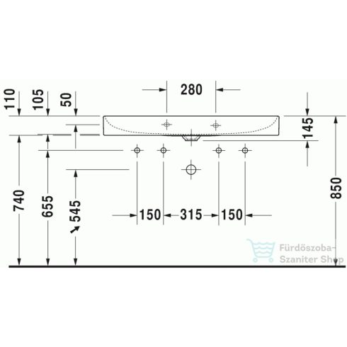 Duravit DuraSquare 100x47 cm mosdó két csaplyukkal 2353100043 ( 235310 )