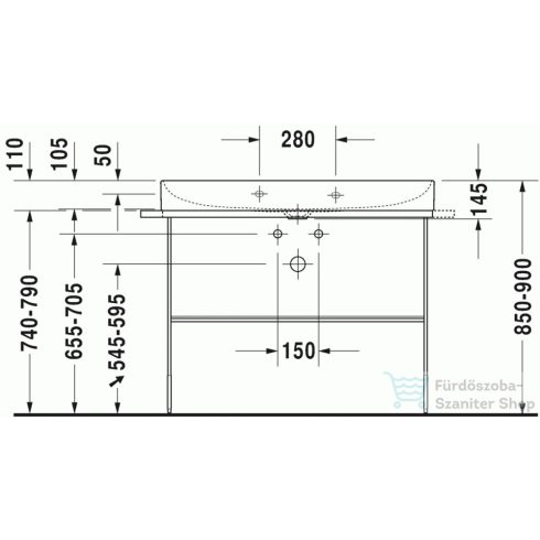 Duravit DURASQUARE 100x47 cm-es bútorral aláépíthető mosdó csaplyuk nélkül,Wondergliss bevonattal,23531000701