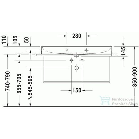 Duravit DURASQUARE 100x47 cm-es bútorral aláépíthető mosdó csaplyuk nélkül,Wondergliss bevonattal,23531000701