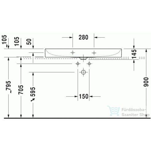 Duravit DuraSquare 100x47 cm mosdó csaplyuk nélkül, csiszolt 2353100079 ( 235310 )