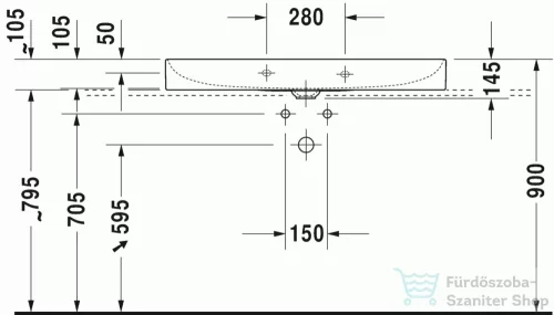 Duravit DuraSquare 100x47 cm mosdó csaplyuk nélkül, csiszolt 2353100079 ( 235310 )