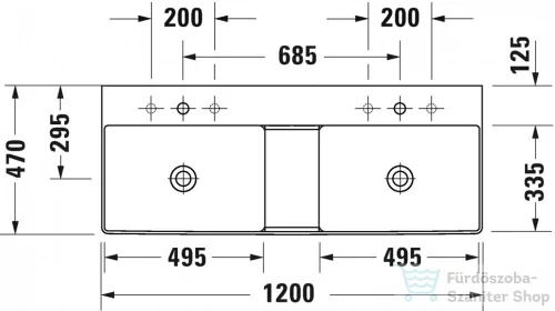 Duravit DURASQUARE 1200x470 mm-es bútorral aláépíthető csiszolt dupla mosdó,2353120071
