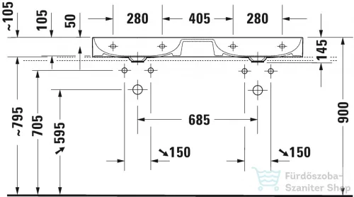 Duravit DURASQUARE 1200x470 mm-es bútorral aláépíthető csiszolt dupla mosdó,2353120071