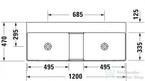 Duravit DURASQUARE 1200x470 mm-es bútorral aláépíthető csiszolt dupla mosdó csaplyuk nélkül,2353120079