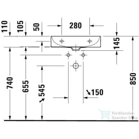 Duravit DURASQUARE 50x47 cm-es bútorral aláépíthető mosdó Wondergliss bevonattal,23535000411