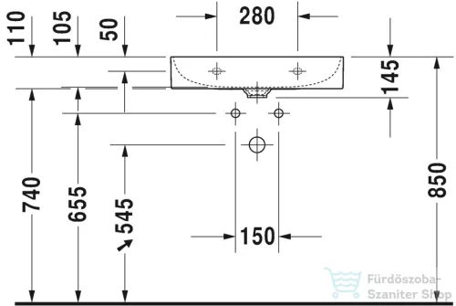 Duravit DURASQUARE 60x47 cm-es bútorral aláépíthető csiszolt mosdó csaplyuk nélkül,Wondergliss bevonattal,23536000791