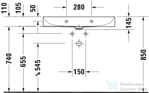 Duravit DURASQUARE 80x47 cm-es bútorral aláépíthető mosdó csaplyuk nélkül,2353800070