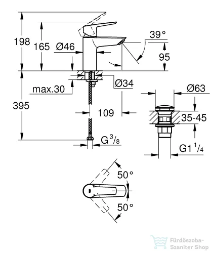 Grohe QuickFix START S mosdó csaptelep click-clack leeresztővel,króm 23550002