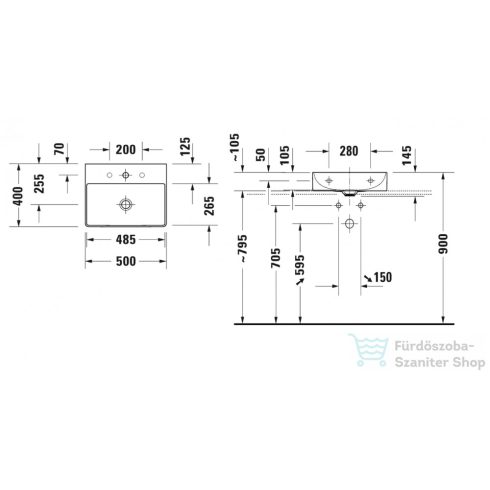 Duravit DURASQUARE kompakt 50x40 cm-es mosdó,2356500071