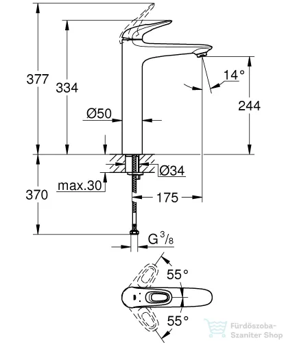 Grohe EUROSTYLE XL magasított mosdó csaptelep leeresztő nélkül,Króm 23570003