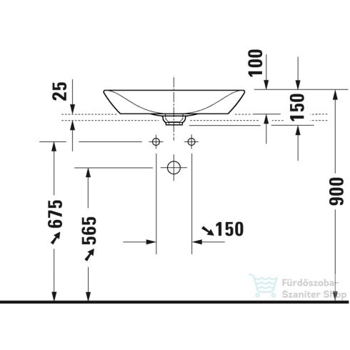 Duravit VIU 60x41,5 cm-es ráültethető mosdó Wondergliss bevonattal,23586000001