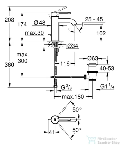 Grohe ESSENCE NEW mosdó csaptelep automata leeresztővel,Cool Sunrise 23589GL1