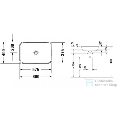 Duravit HAPPY D.2 PLUS 60x40 cm-es ráültethető csiszolt mosdó,antracit matt 2359601300