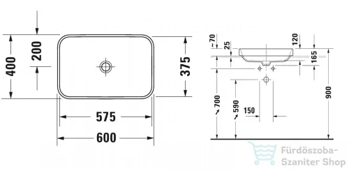 Duravit HAPPY D.2 PLUS 60x40 cm-es ráültethető csiszolt mosdó,antracit matt 2359601300
