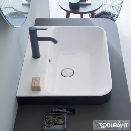Duravit HAPPY D.2 PLUS 50x40 cm-es ráültethető csiszolt mosdó Wondergliss bevonattal,fehér/antracit matt 23605061001