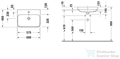 Duravit HAPPY D.2 PLUS 60x46 cm-es ráültethető csiszolt mosdó Wondergliss bevonattal,fehér 23606000001