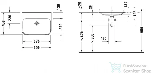 Duravit HAPPY D.2 PLUS 60x46 cm-es ráültethető csiszolt mosdó csaplyuk nélkül,fehér/antracit matt 2360601160