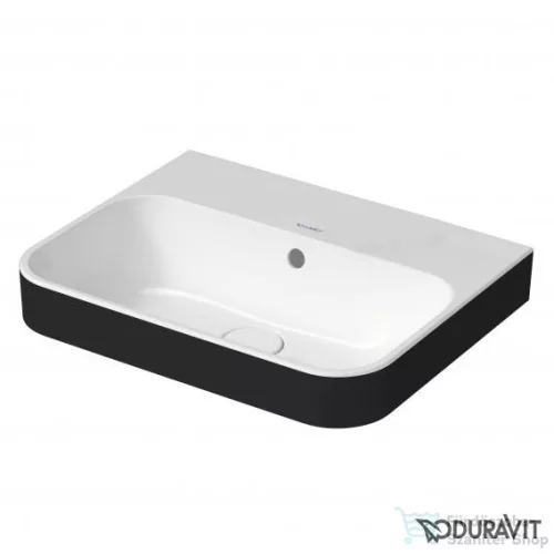 Duravit HAPPY D.2 PLUS 60x46 cm-es ráültethető csiszolt mosdó csaplyuk nélkül,Wondergliss bevonattal,fehér/antracit matt 23606061601