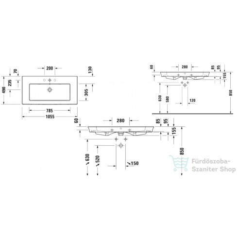 Duravit WHITE TULIP 1055x490 mm-es bútorral aláépíthető mosdó Wondergliss bevonattal,23631000001