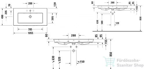 Duravit WHITE TULIP 1055x490 mm-es bútorral aláépíthető mosdó,2363100000