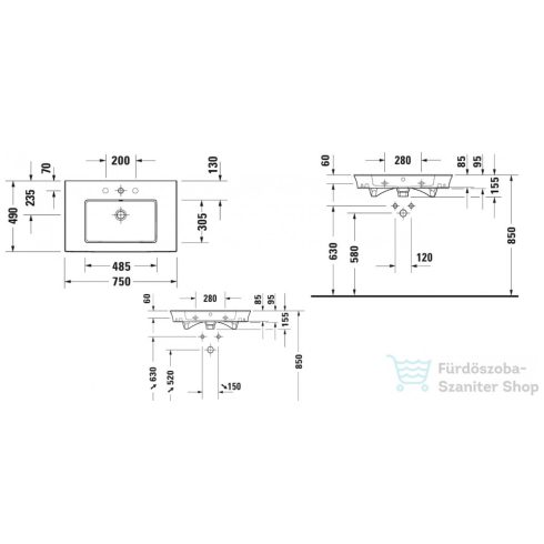 Duravit WHITE TULIP 750x490 mm-es bútorral aláépíthető mosdó Wondergliss bevonattal,23637500001