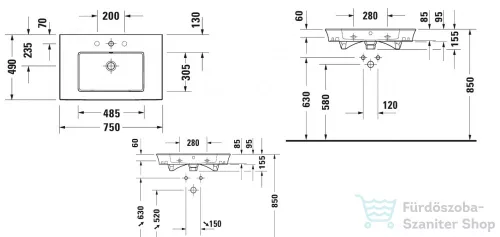 Duravit WHITE TULIP 750x490 mm-es bútorral aláépíthető mosdó,2363750000