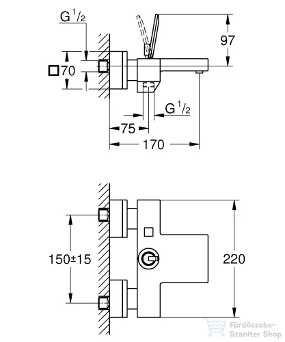 Grohe Eurocube Joy egykaros kádtöltő csaptelep zuhanyszett nélkül,króm 23666000