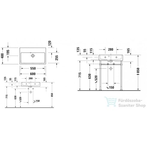 Duravit VERO AIR 600x400 mm-es bútorral aláépíthető csaplyuk nélküli mosdó Wondergliss bevonattal,23686000601
