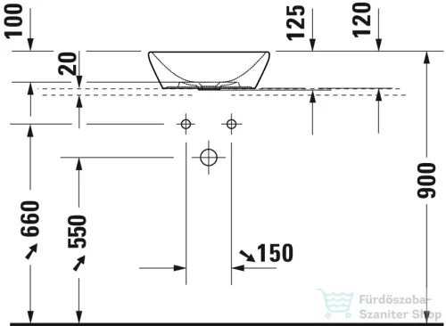 Duravit D-Neo 40 cm-es túlfolyó nélküli ráültethető mosdó,2371400070