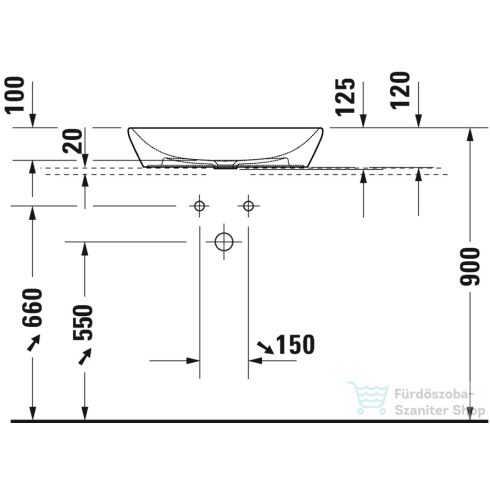Duravit D-Neo 60x40 cm-es túlfolyó nélküli ráültethető mosdó, fehér 2372600070