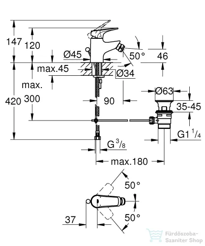 Grohe BAUFLOW bidé csaptelep automata leeresztővel,króm 23754000