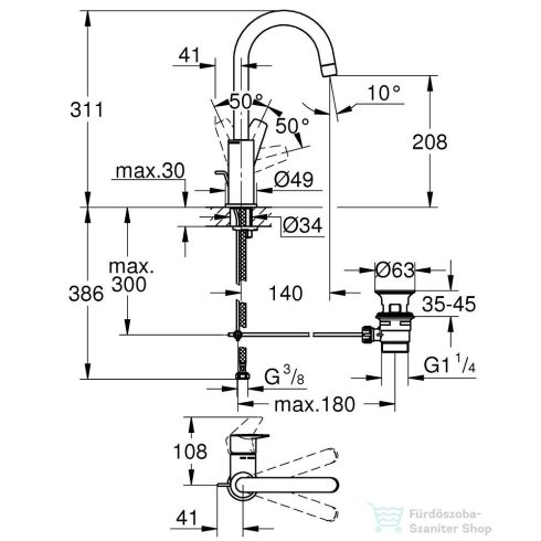 Grohe BAUEDGE L magasított mosdó csaptelep automata leeresztővel,Króm 23760001