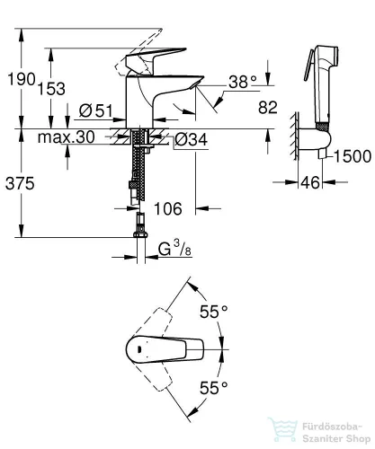 Grohe QuickFix START Edge mosdó csaptelep bidé zuhannyal, króm 23773001