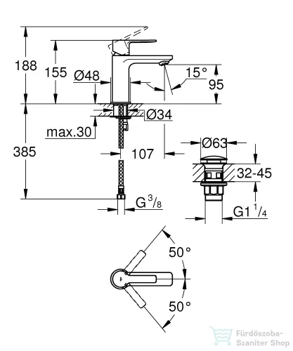 Grohe LINEARE mosdó csaptelep, XS-méret, klik-klak leeresztővel, króm 23791001