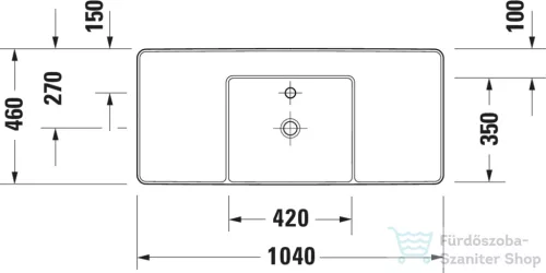 Duravit BENTO STARCK BOX 104x46 cm-es pultra ültethető, csiszolt aljú mosdó 1 csaplyukkal, HygieneGlaze mázzal, matt fehér 2381103071