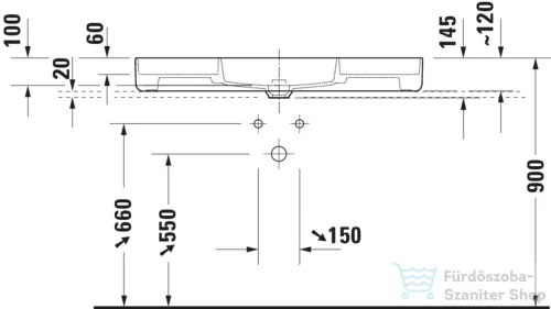 Duravit BENTO STARCK BOX 104x46 cm-es pultra ültethető, csiszolt aljú mosdó 1 csaplyukkal, HygieneGlaze mázzal, matt fehér 2381103071
