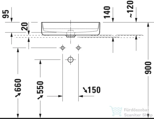 Duravit BENTO STARCK BOX 55x46 cm-es pultra ültethető, csiszolt aljú mosdó 1 csaplyukkal, HygieneGlaze mázzal, fényes fehér 2381552071
