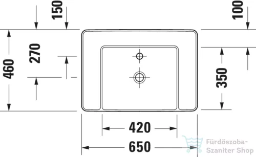 Duravit BENTO STARCK BOX 65x46 cm-es pultra ültethető, csiszolt aljú mosdó 1 csaplyukkal, HygieneGlaze mázzal, fényes fehér 2381652071